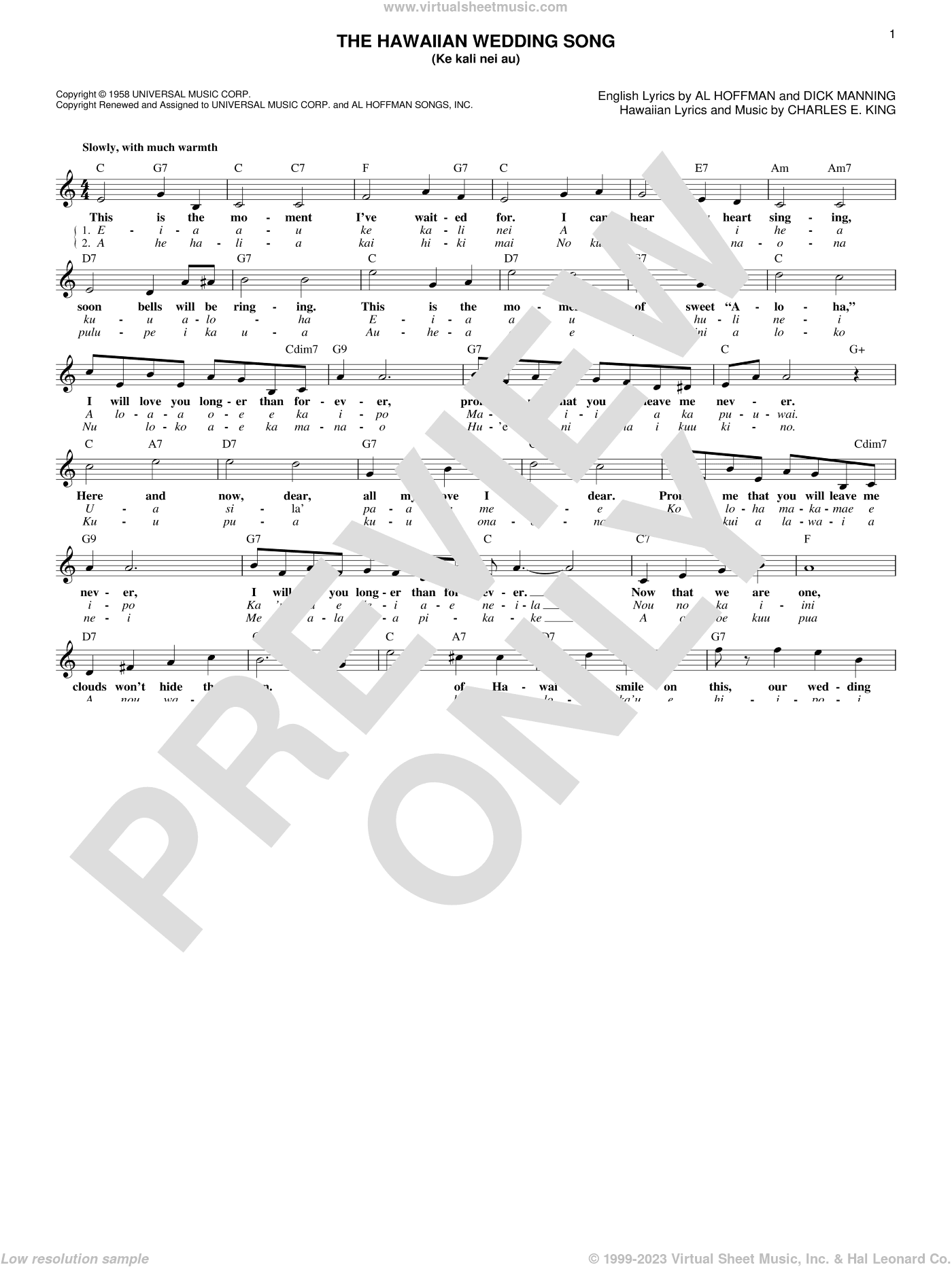 The Hawaiian Wedding Song (Ke Kali Nei Au)