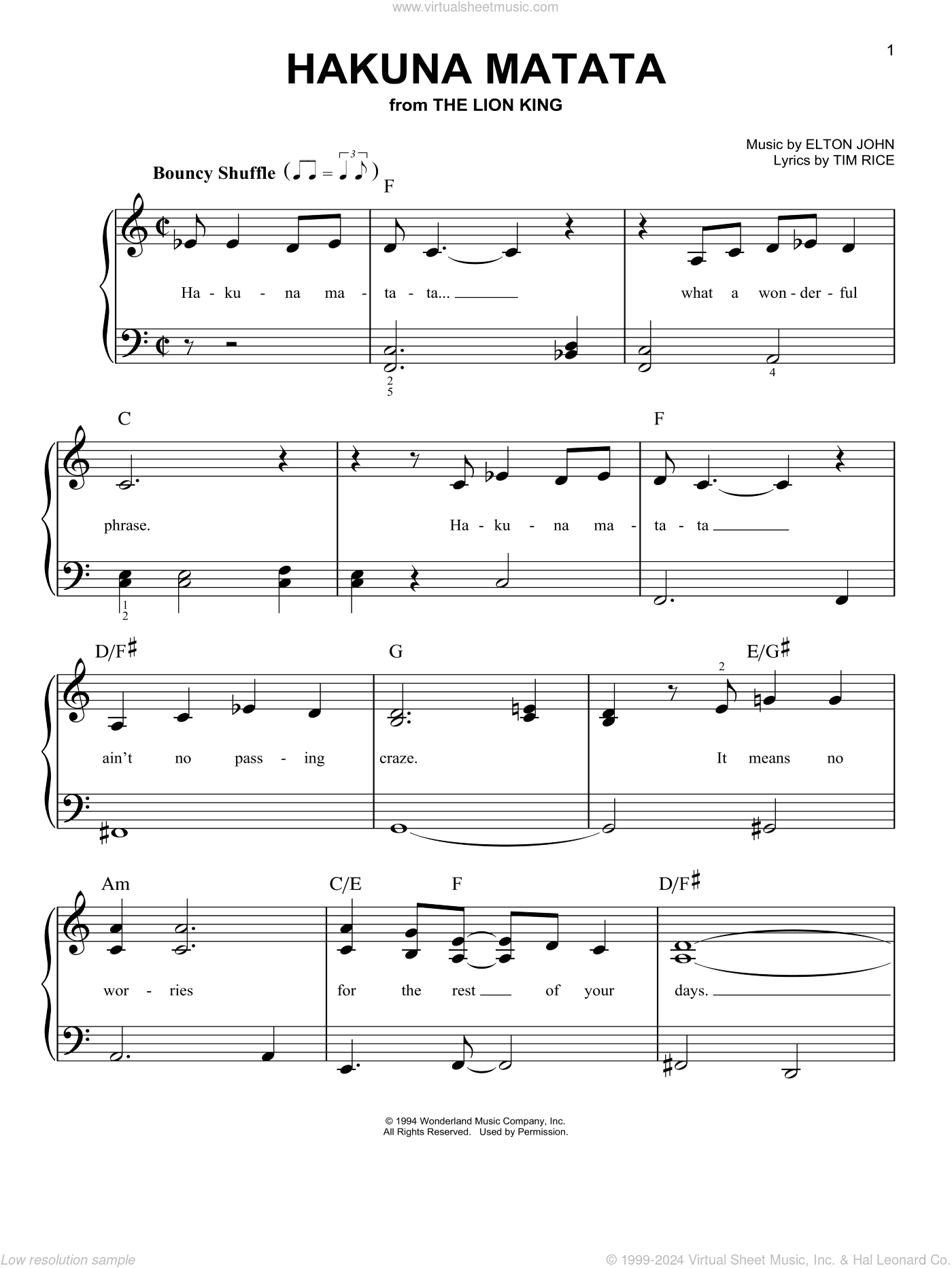 Hakuna Matata (from The Lion King), (beginner) (from The Lion King)