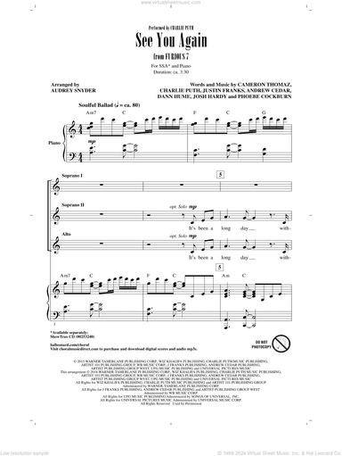 See You Again (feat. Charlie Puth) (arr. Audrey Snyder)