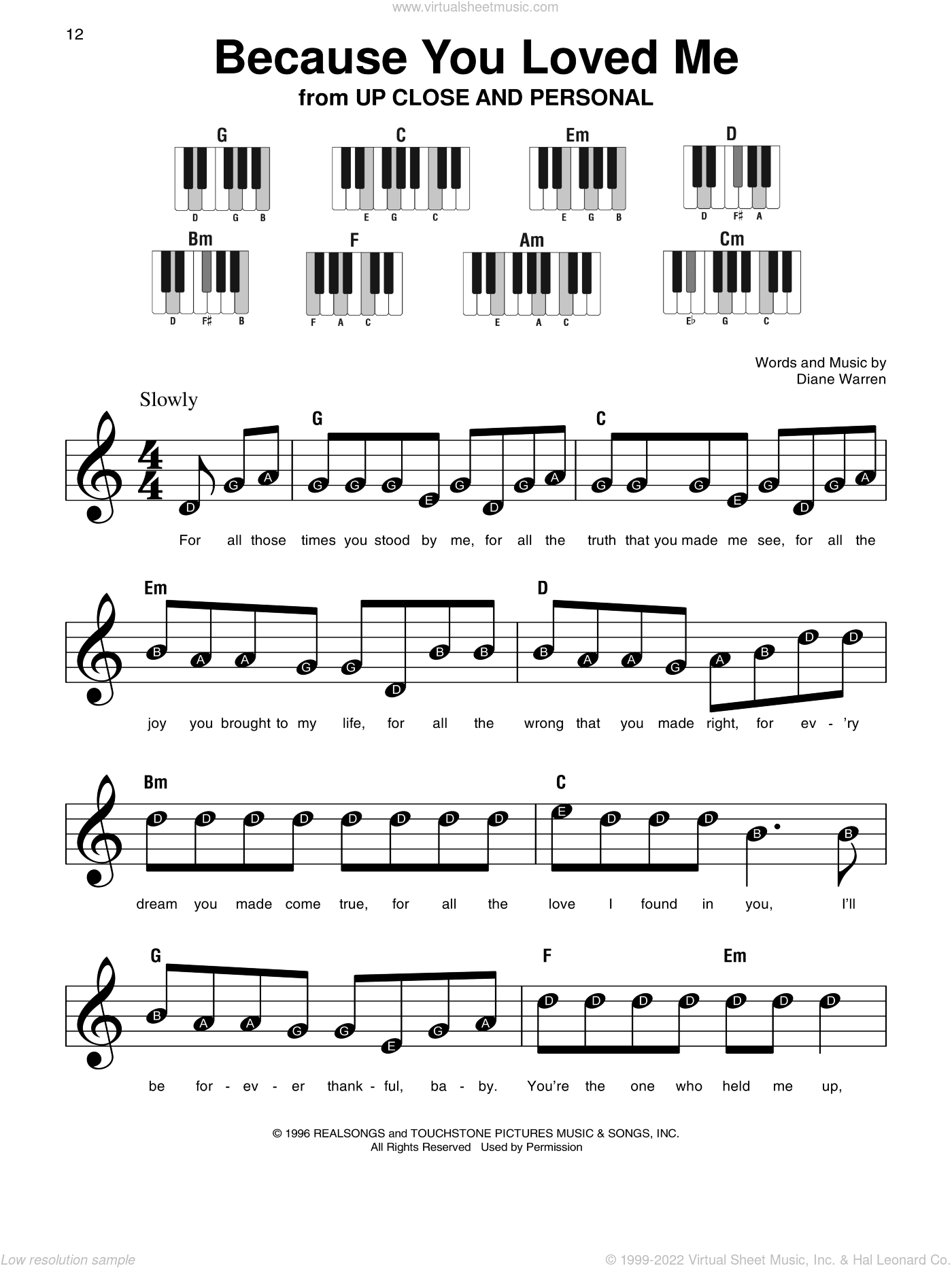 Because You Loved Me, (beginner)