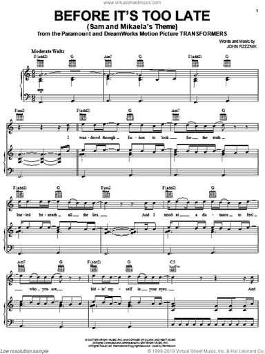 Before It's Too Late (Sam And Mikaela's Theme)