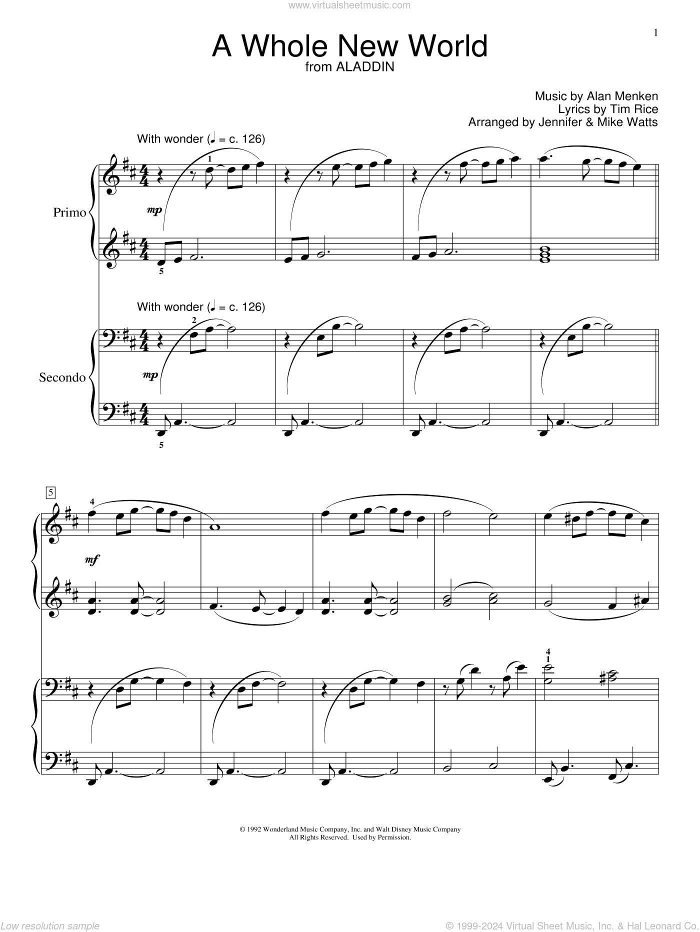 A Whole New World (from Aladdin) (arr. Jennifer and Mike Watts)