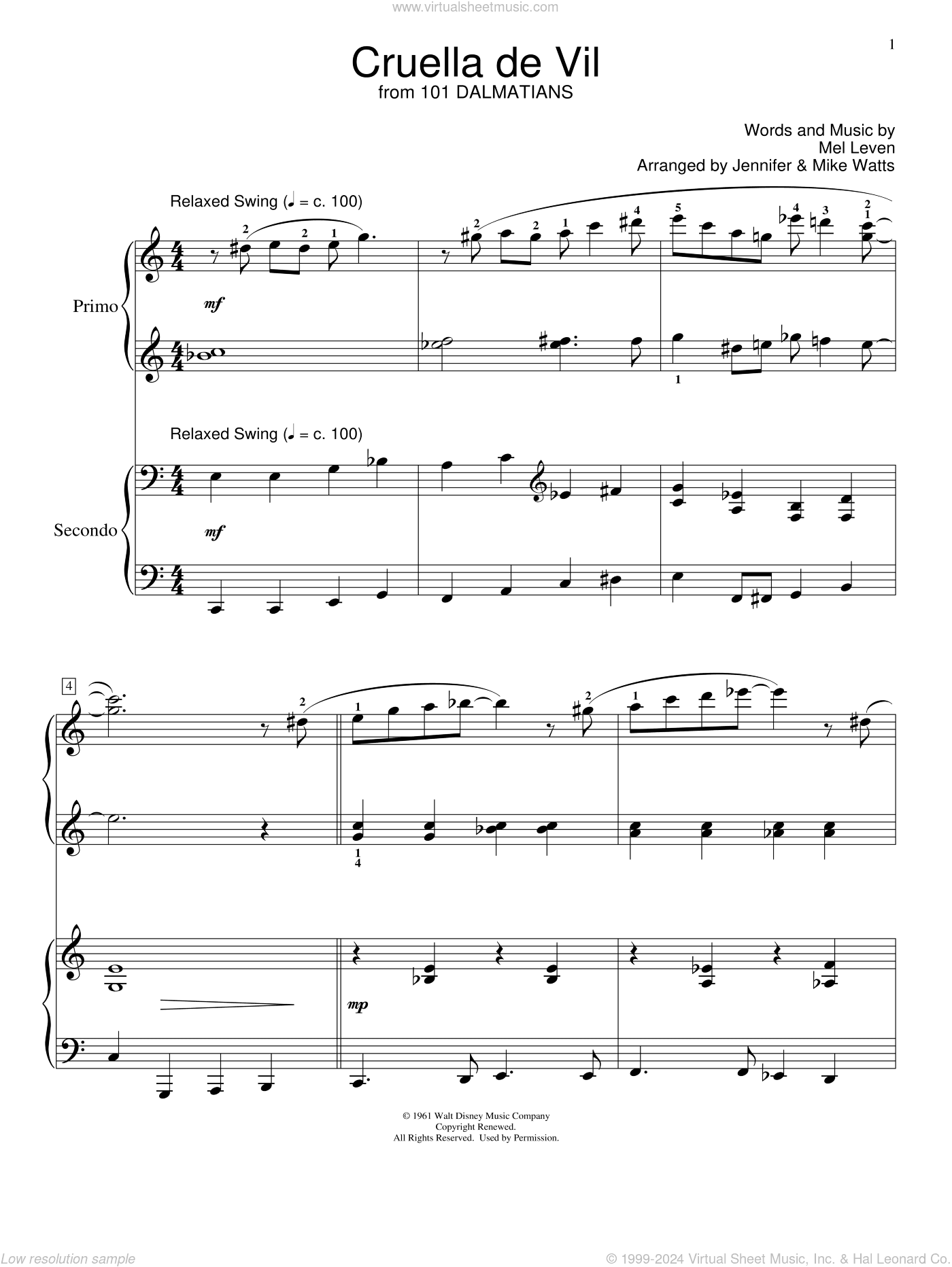 Cruella De Vil (from 101 Dalmations) (arr. Jennifer and Mike Watts)