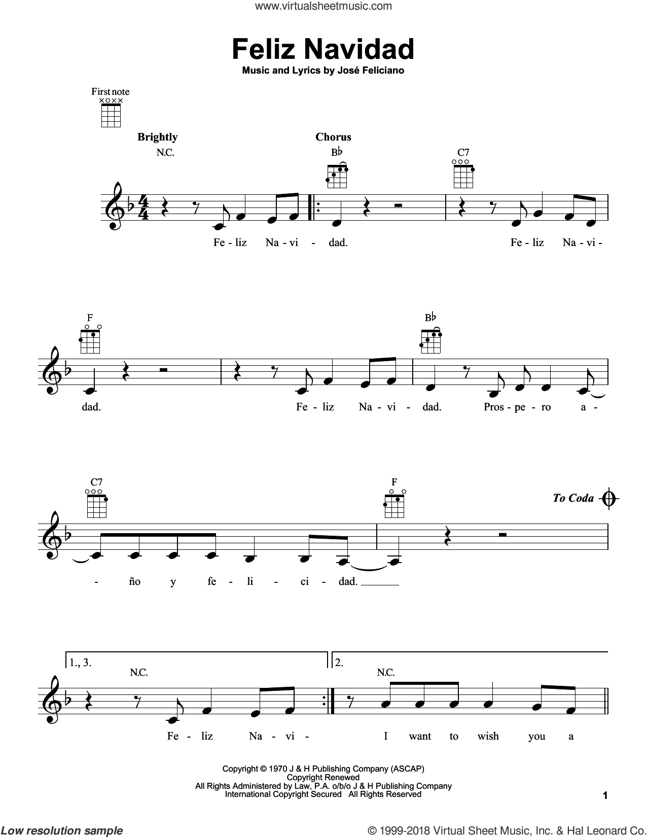 Feliz Navidad (arr. Fred Sokolow)