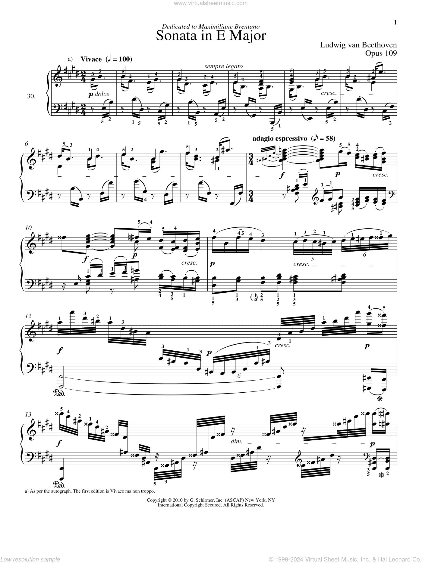 Piano Sonata No. 30 In E Major, Op. 109