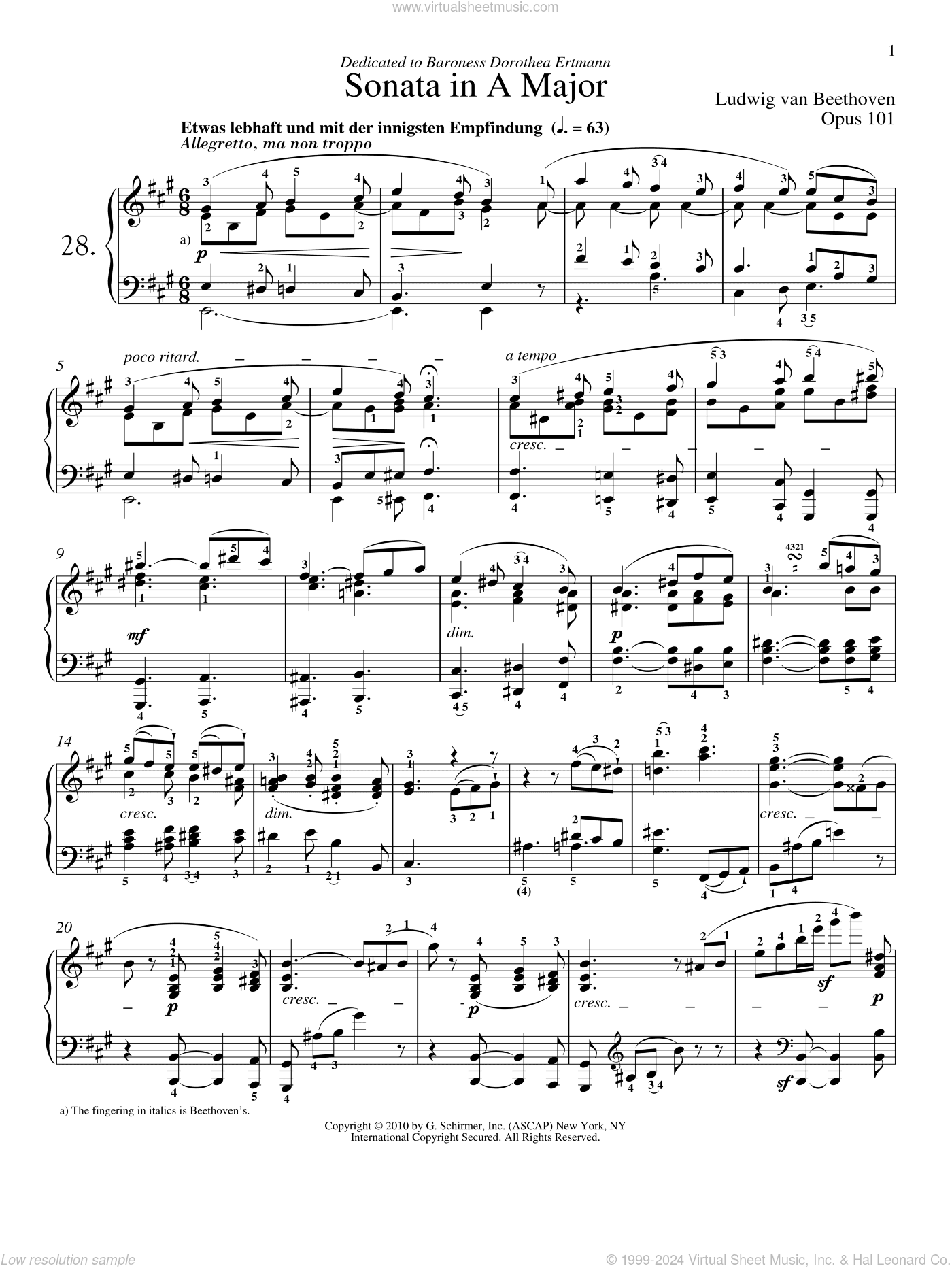 Piano Sonata No. 28 In A Major, Op. 101