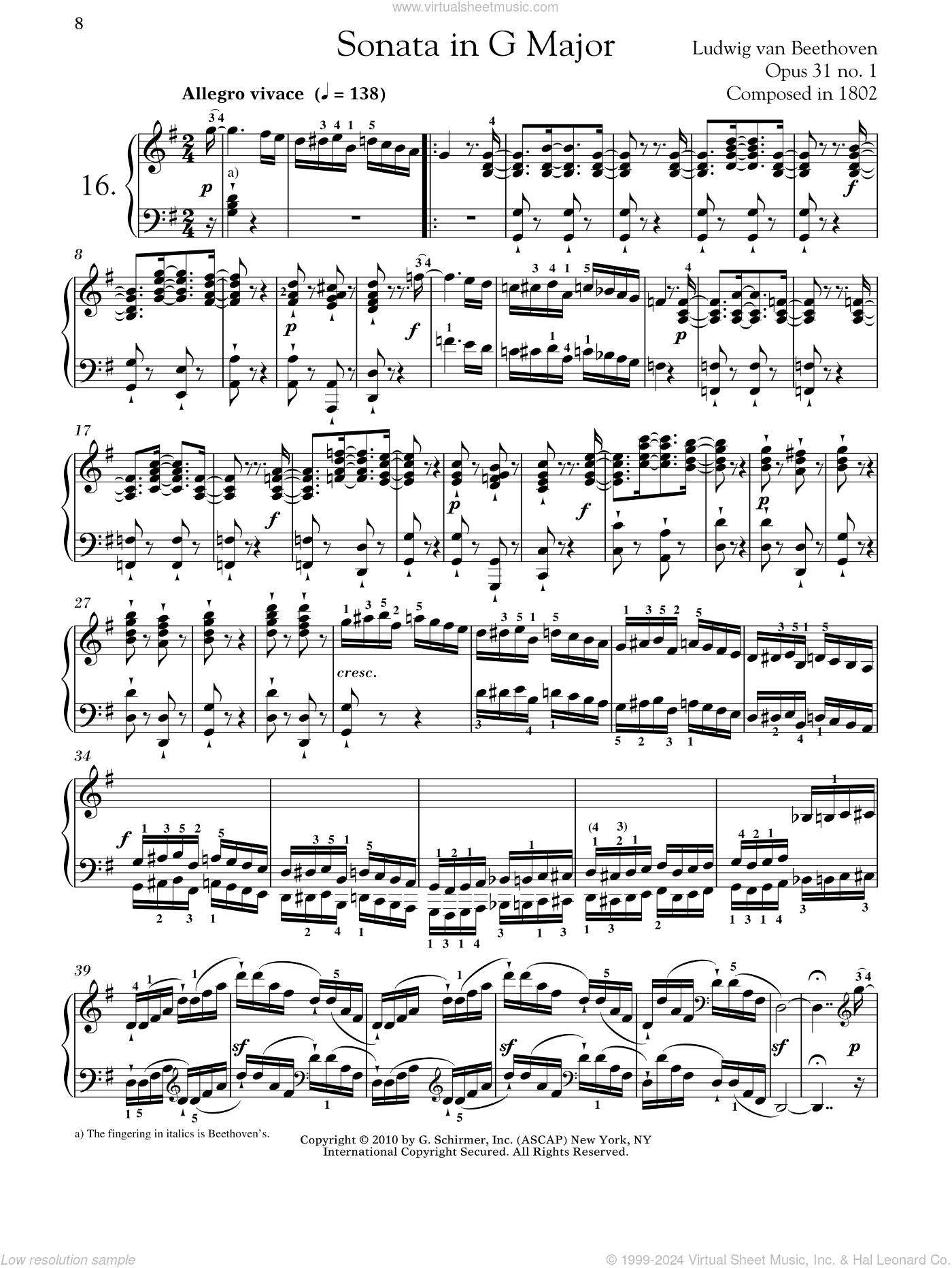 Piano Sonata No. 16 In G Major, Op. 31, No. 1