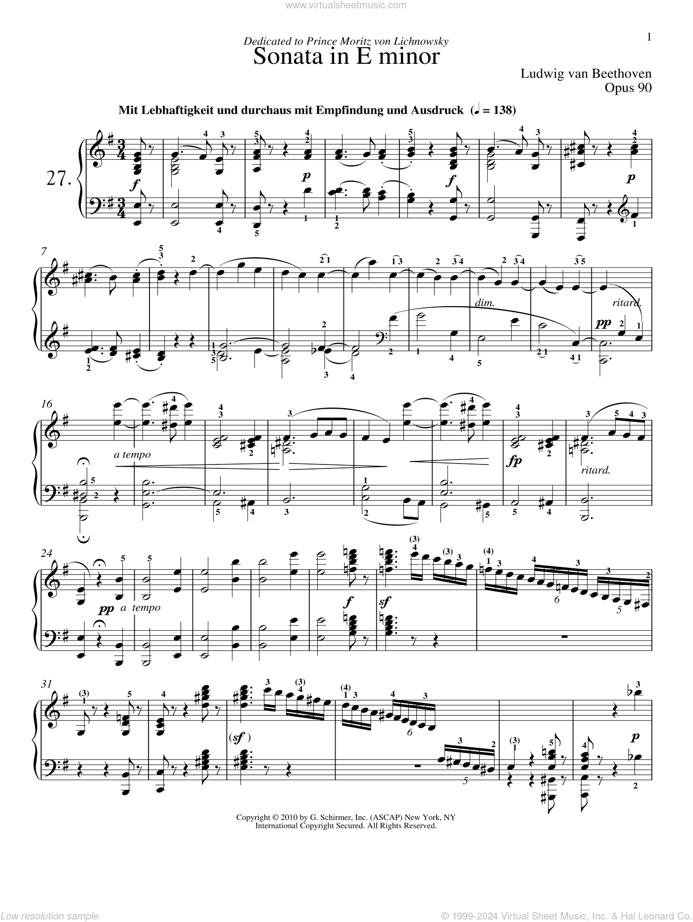 Piano Sonata No. 27 In E Minor, Op. 90