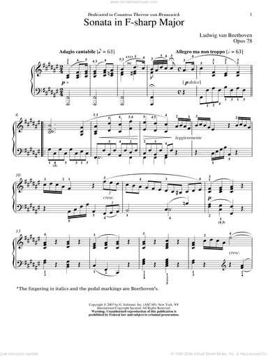 Piano Sonata No. 24 In F-Sharp Major, Op. 78