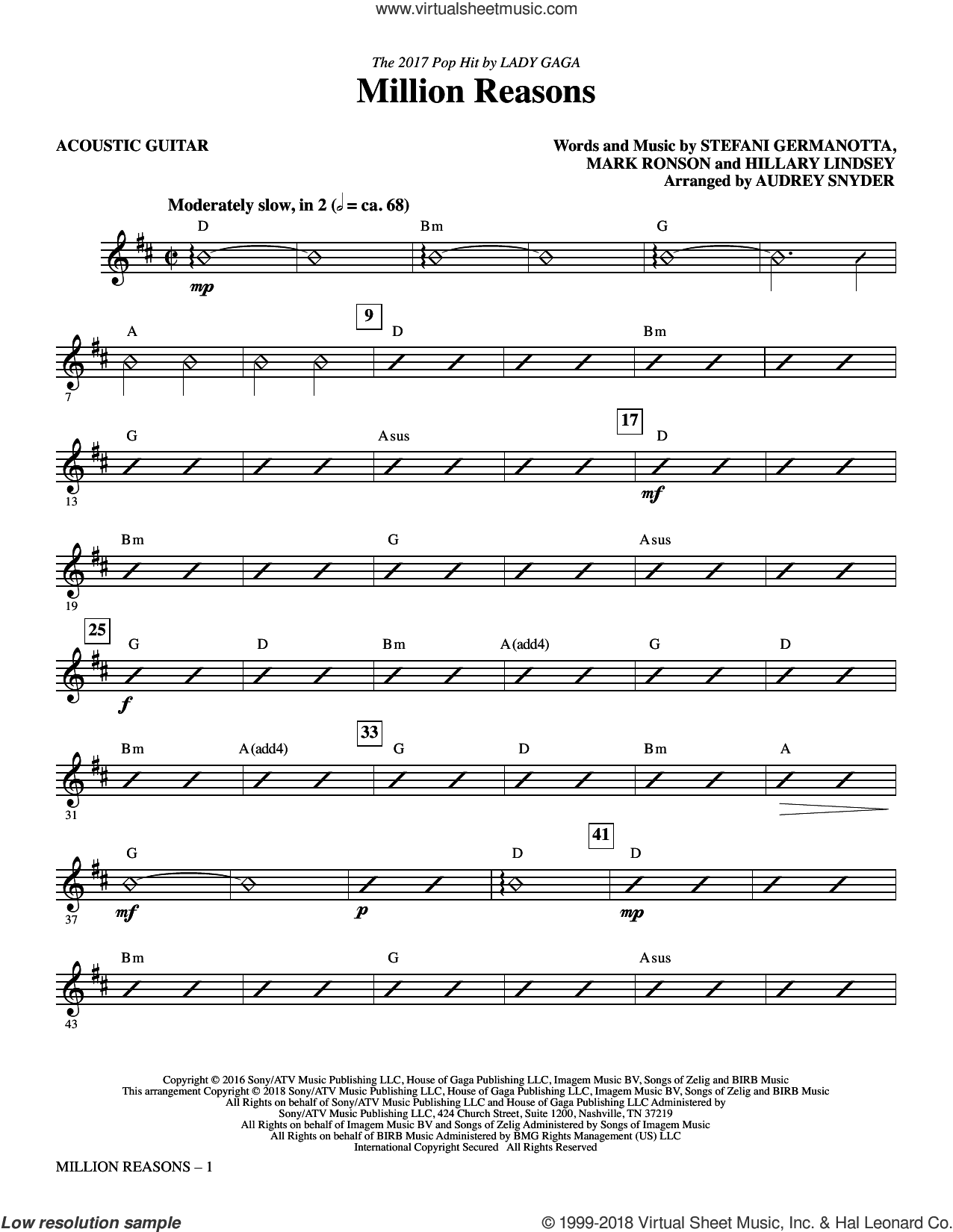 Million Reasons (arr. Audrey Snyder) (complete set of parts)