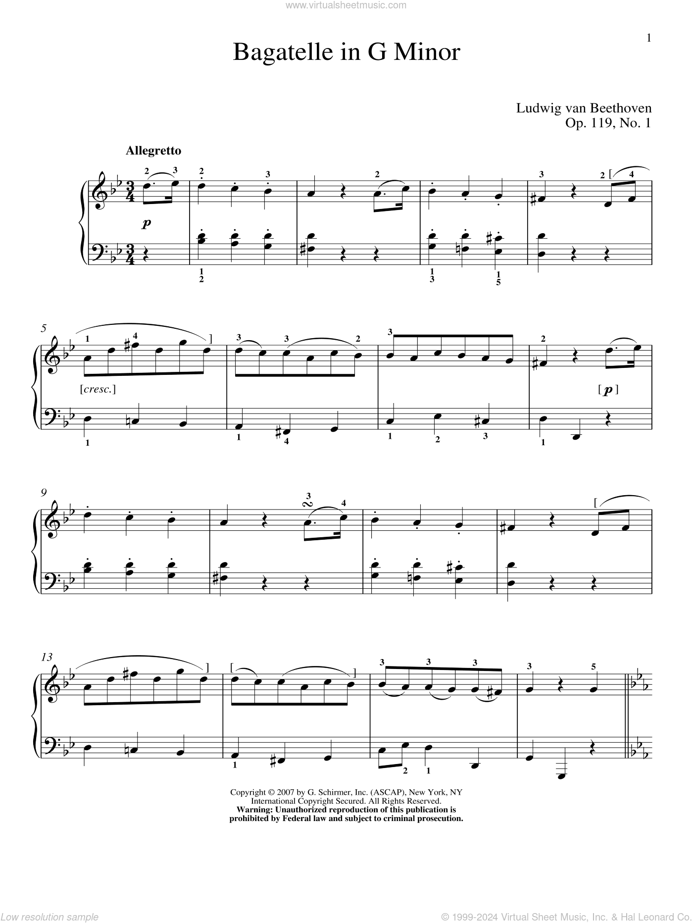 Bagatelle In G Minor, Op. 119, No. 1