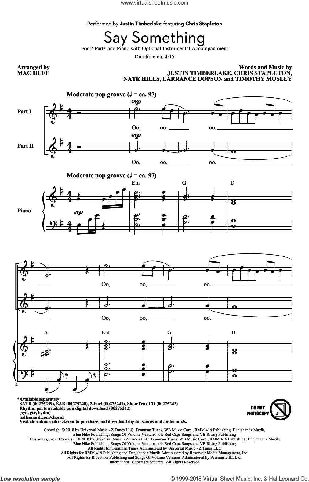 Say Something (feat. Chris Stapleton) (arr. Mac Huff)