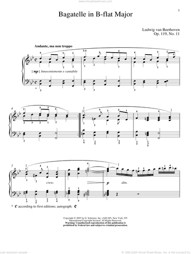 Bagatelle In B-flat Major, Op. 119, No. 11