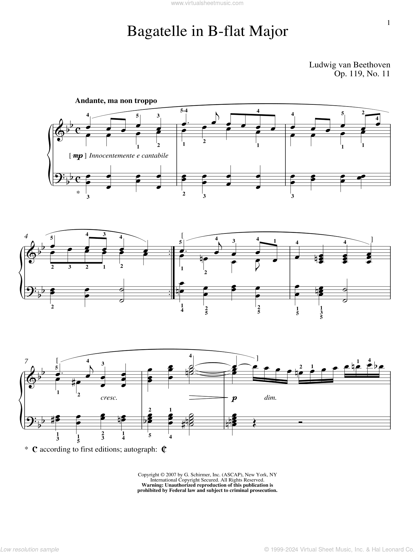 Bagatelle In B-flat Major, Op. 119, No. 11