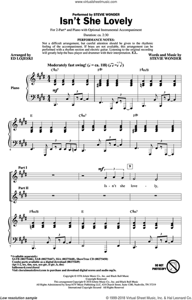 Isn't She Lovely (arr. Ed Lojeski)