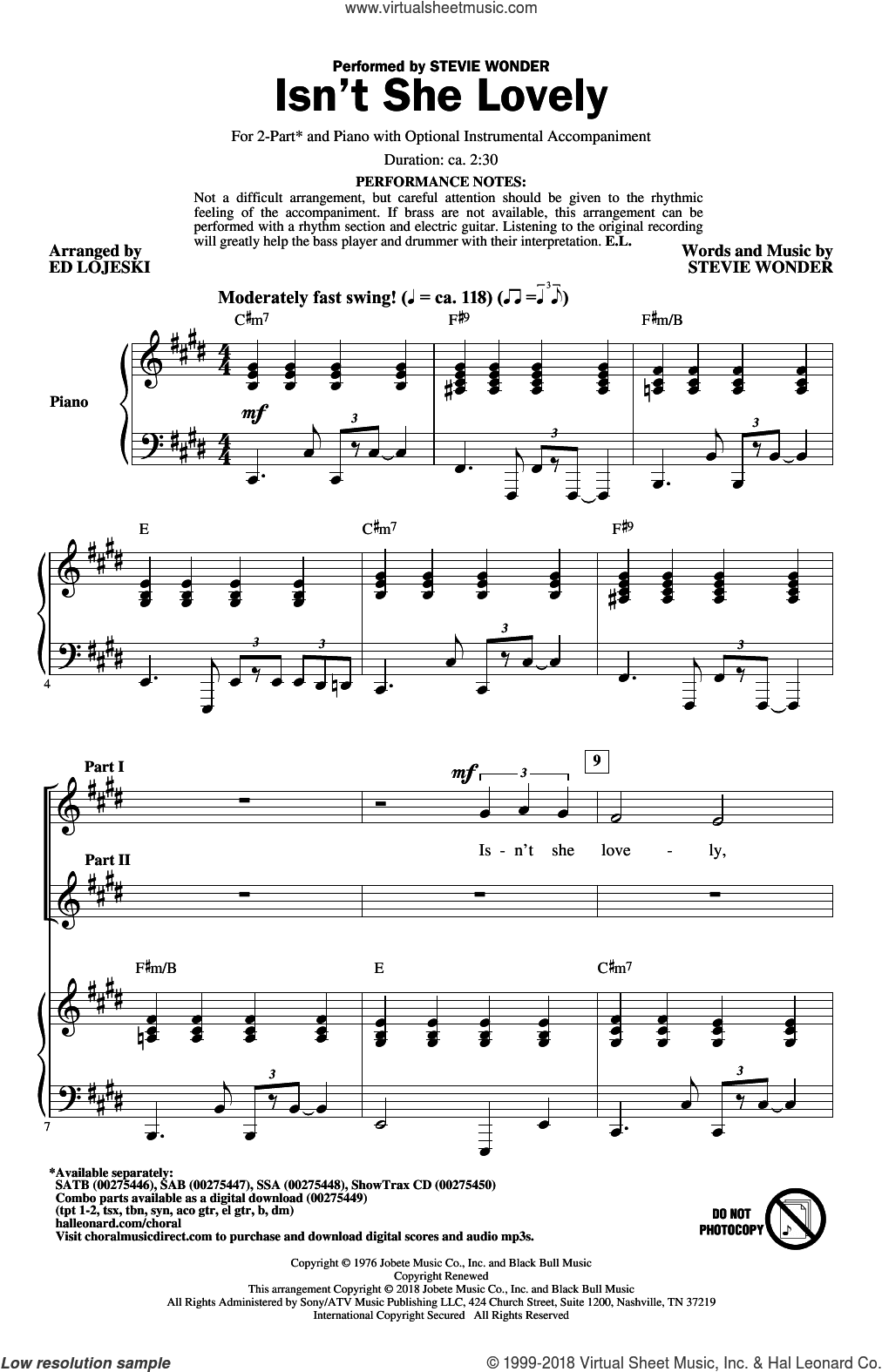 Isn't She Lovely (arr. Ed Lojeski)