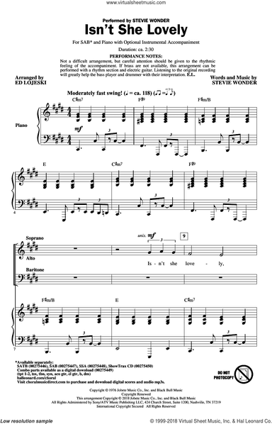 Isn't She Lovely (arr. Ed Lojeski)