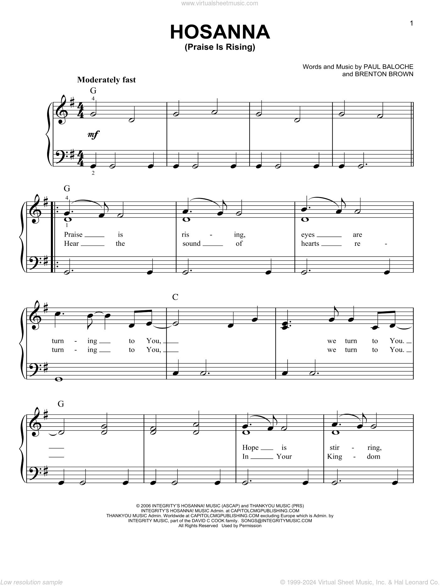 Hosanna (Praise Is Rising), (easy)
