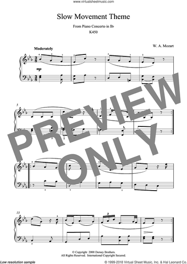 Slow Movement Theme from Piano Concerto in B Flat K450