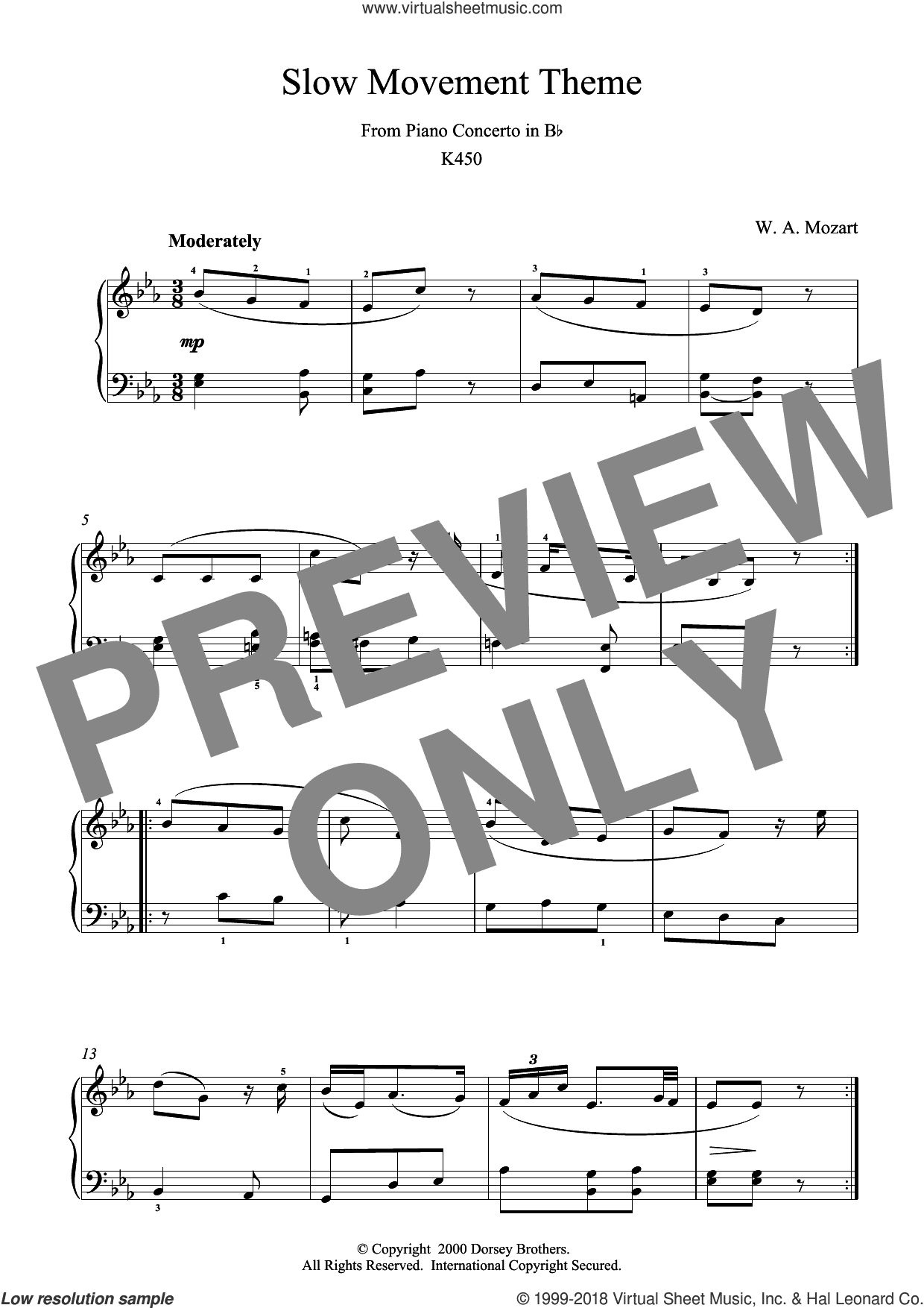 Slow Movement Theme from Piano Concerto in B Flat K450