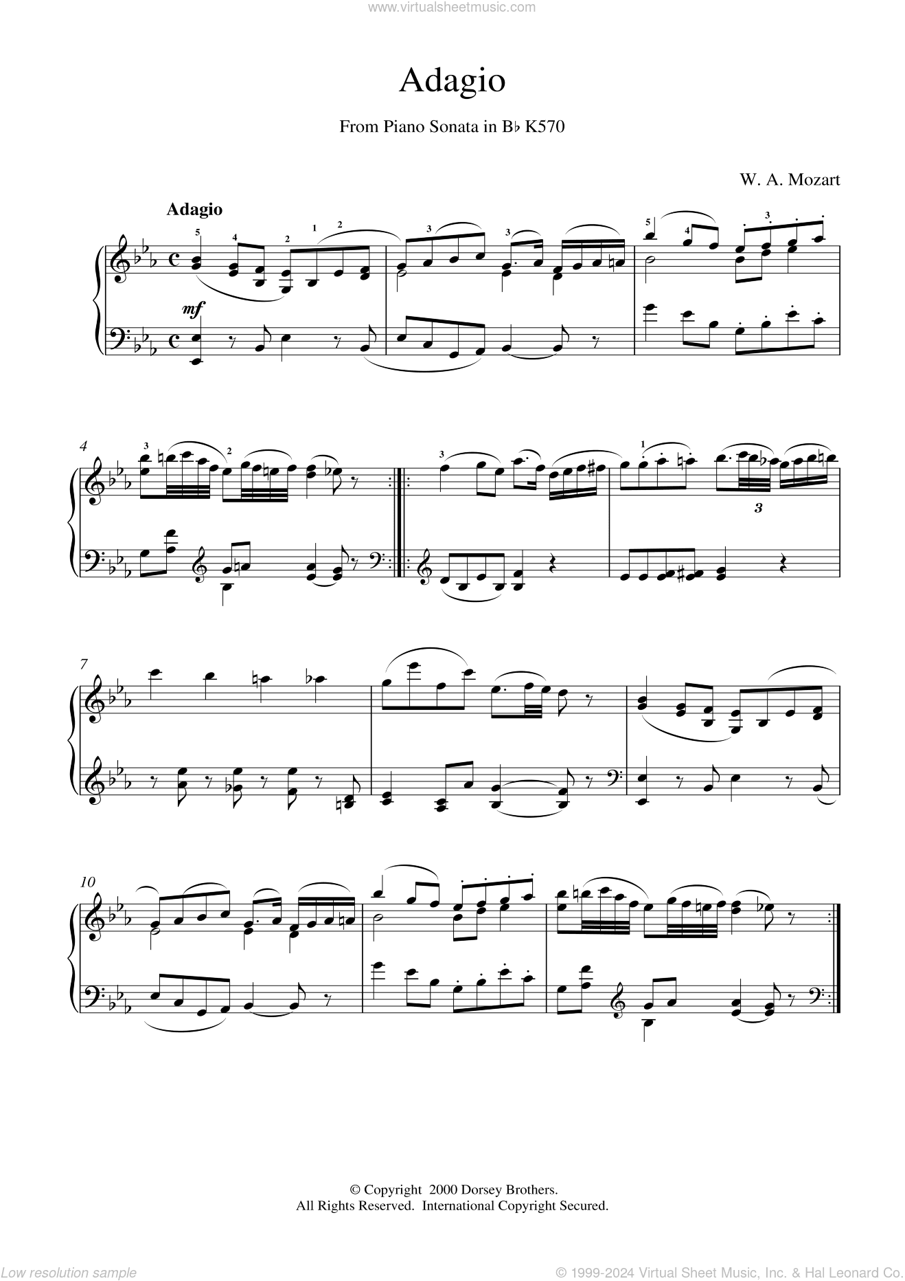 Adagio from Piano Sonata in Bb, K570