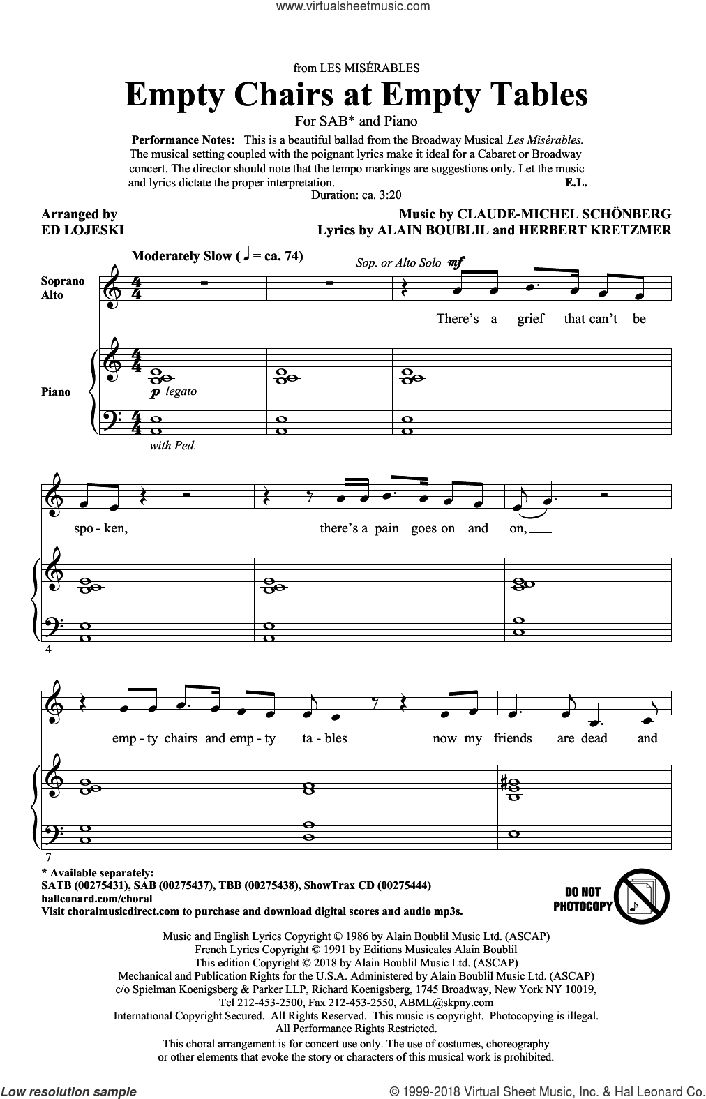 Empty Chairs At Empty Tables (from Les Miserables) (arr. Ed Lojeski)