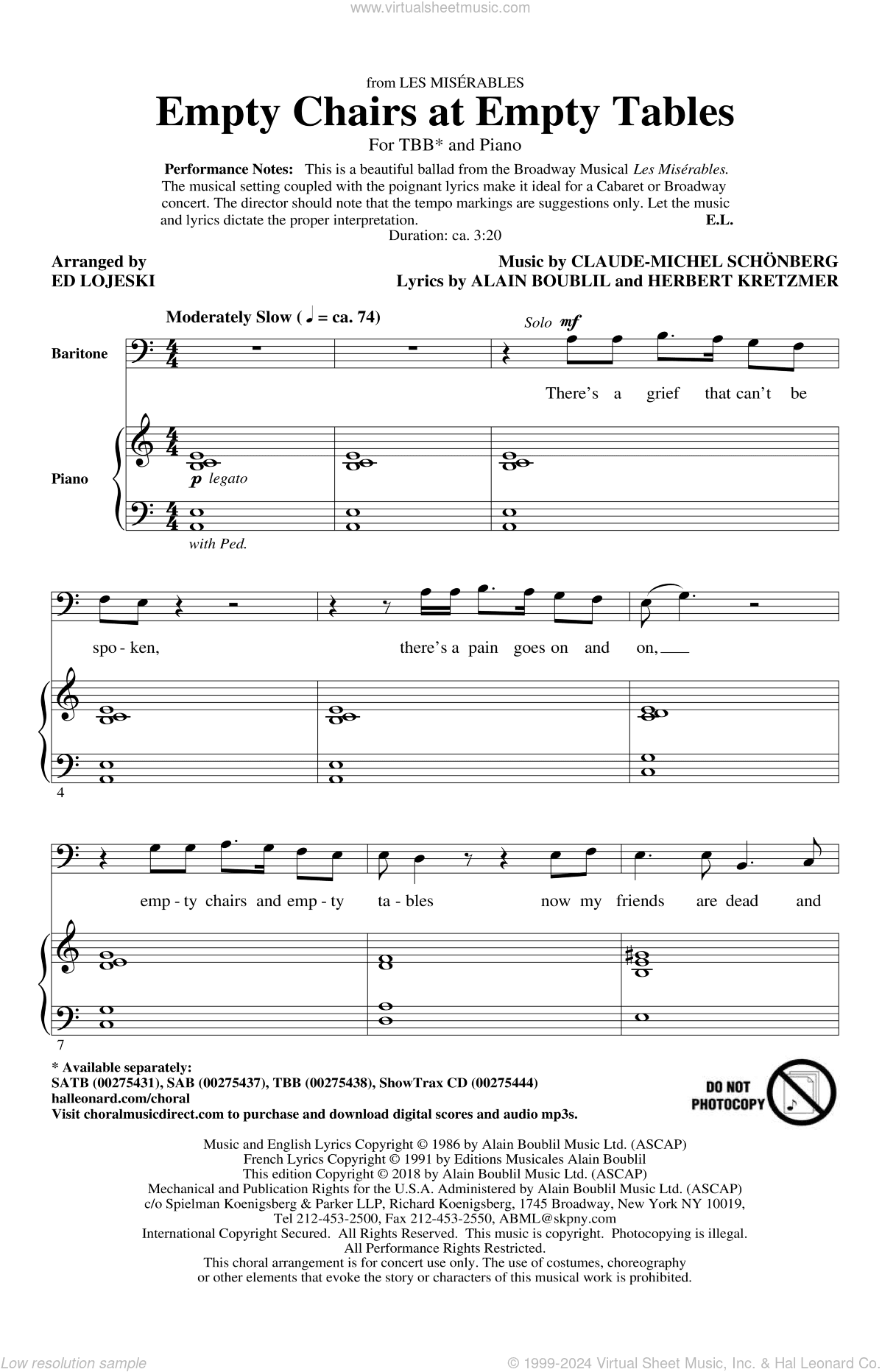 Empty Chairs At Empty Tables (from Les Miserables) (arr. Ed Lojeski)