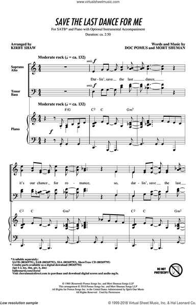 Save The Last Dance For Me (arr. Kirby Shaw)