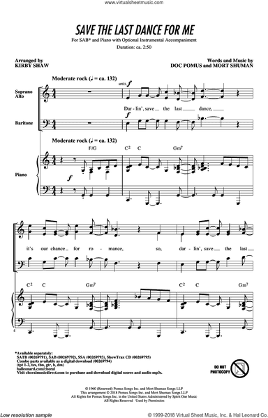 Save The Last Dance For Me (arr. Kirby Shaw)