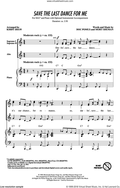 Save The Last Dance For Me (arr. Kirby Shaw)