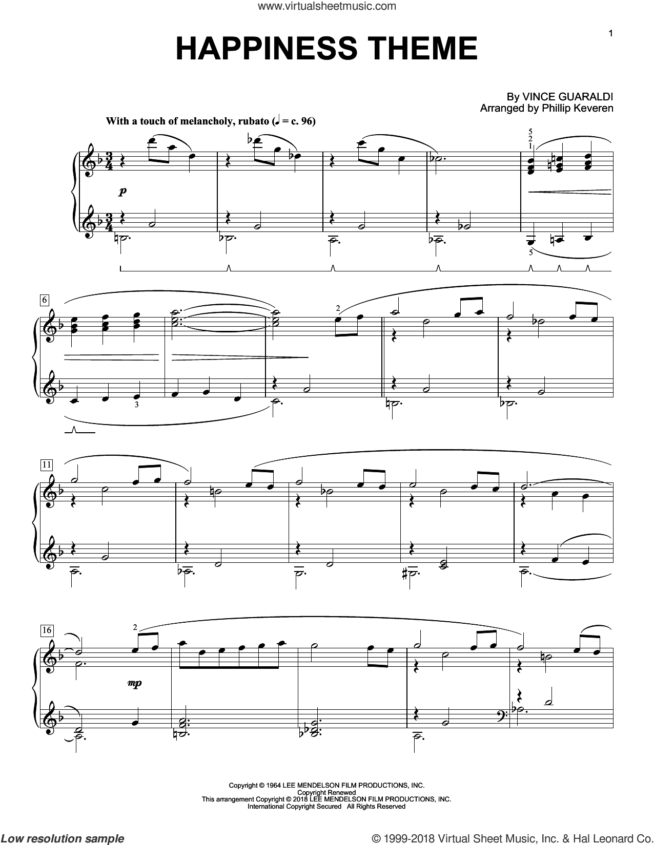 Happiness Theme (arr. Phillip Keveren), (intermediate)