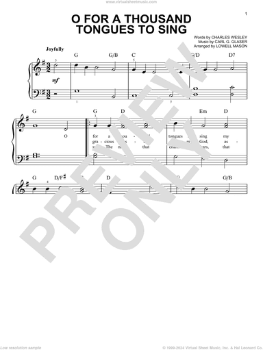 O For A Thousand Tongues To Sing, (easy)