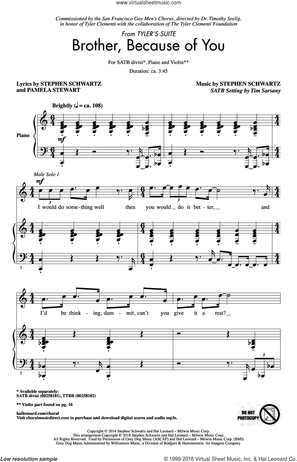 Brother, Because Of You (from Tyler's Suite) (arr. Tim Sarsony)