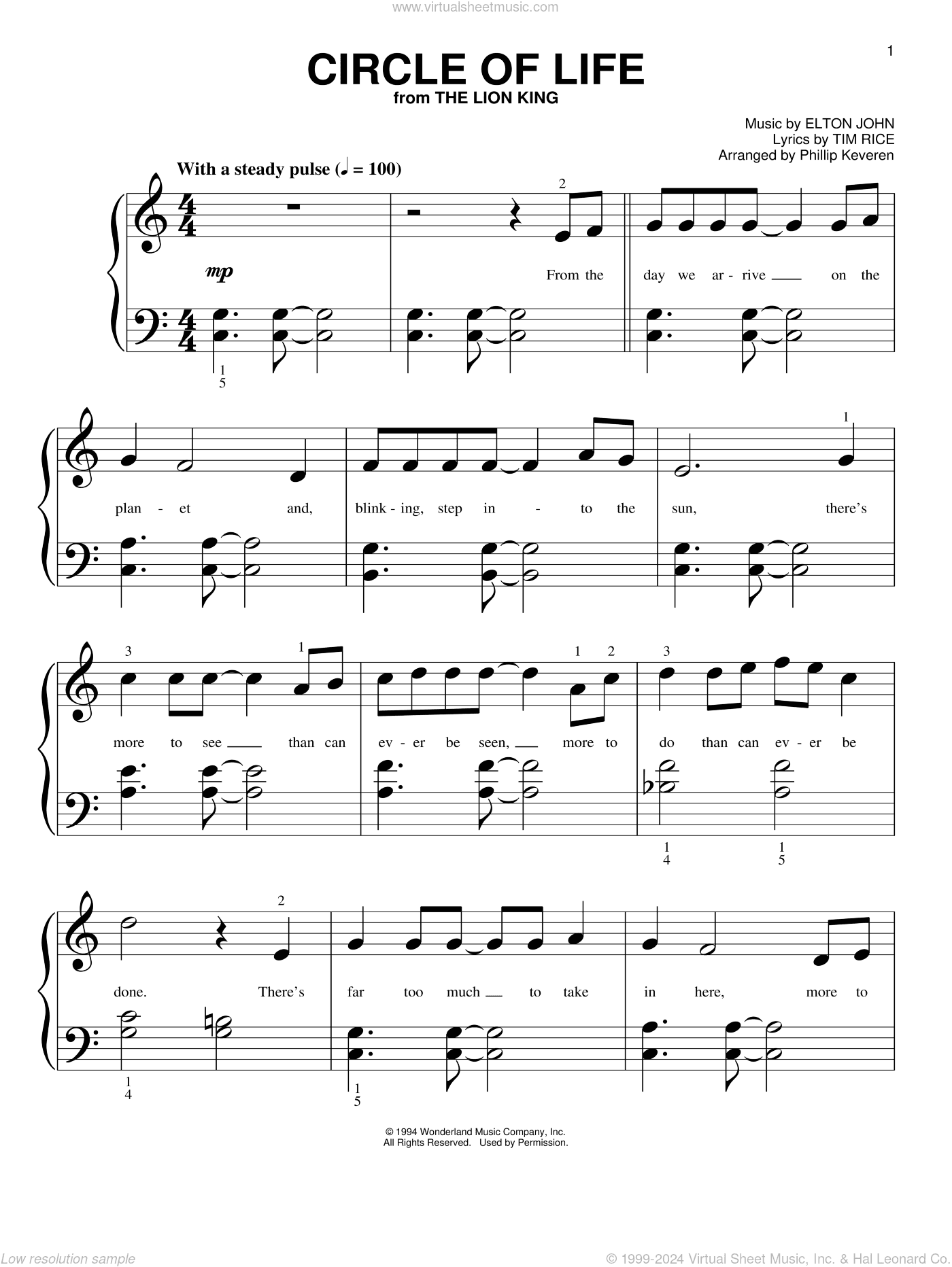 Circle Of Life (from The Lion King) (arr. Phillip Keveren)