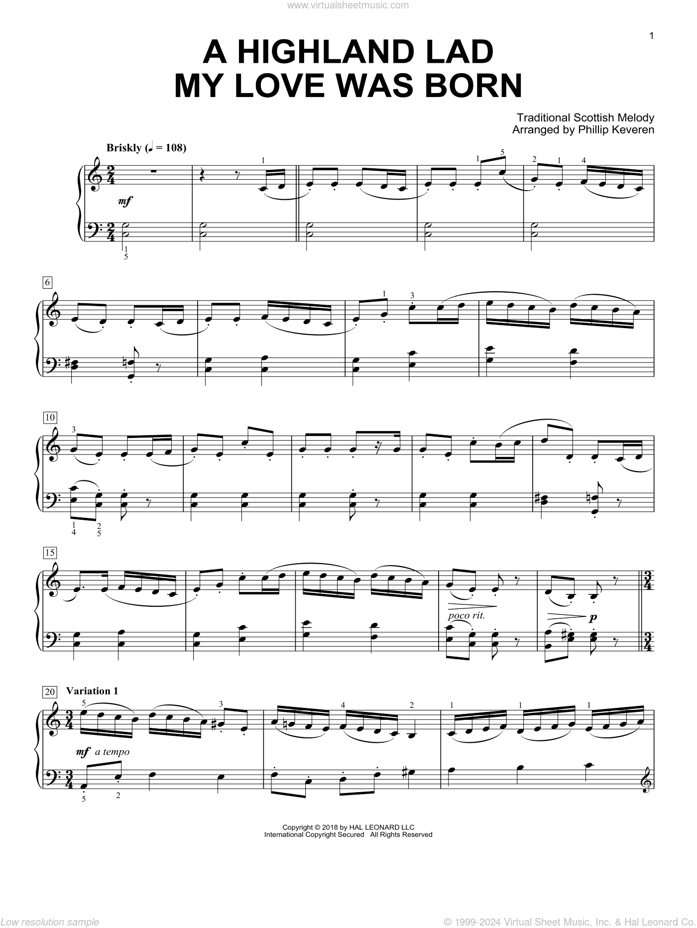 A Highland Lad My Love Was Born [Classical version] (arr. Phillip Keveren)