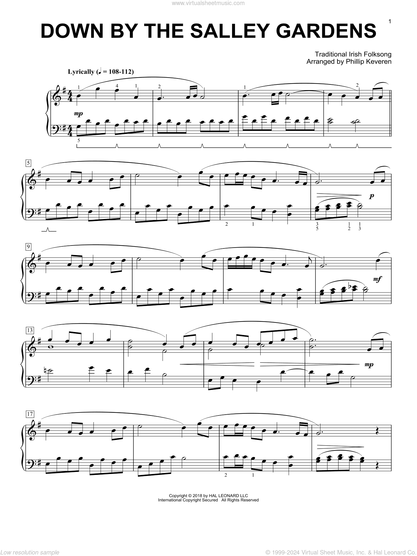Down By The Salley Gardens [Classical version] (arr. Phillip Keveren)