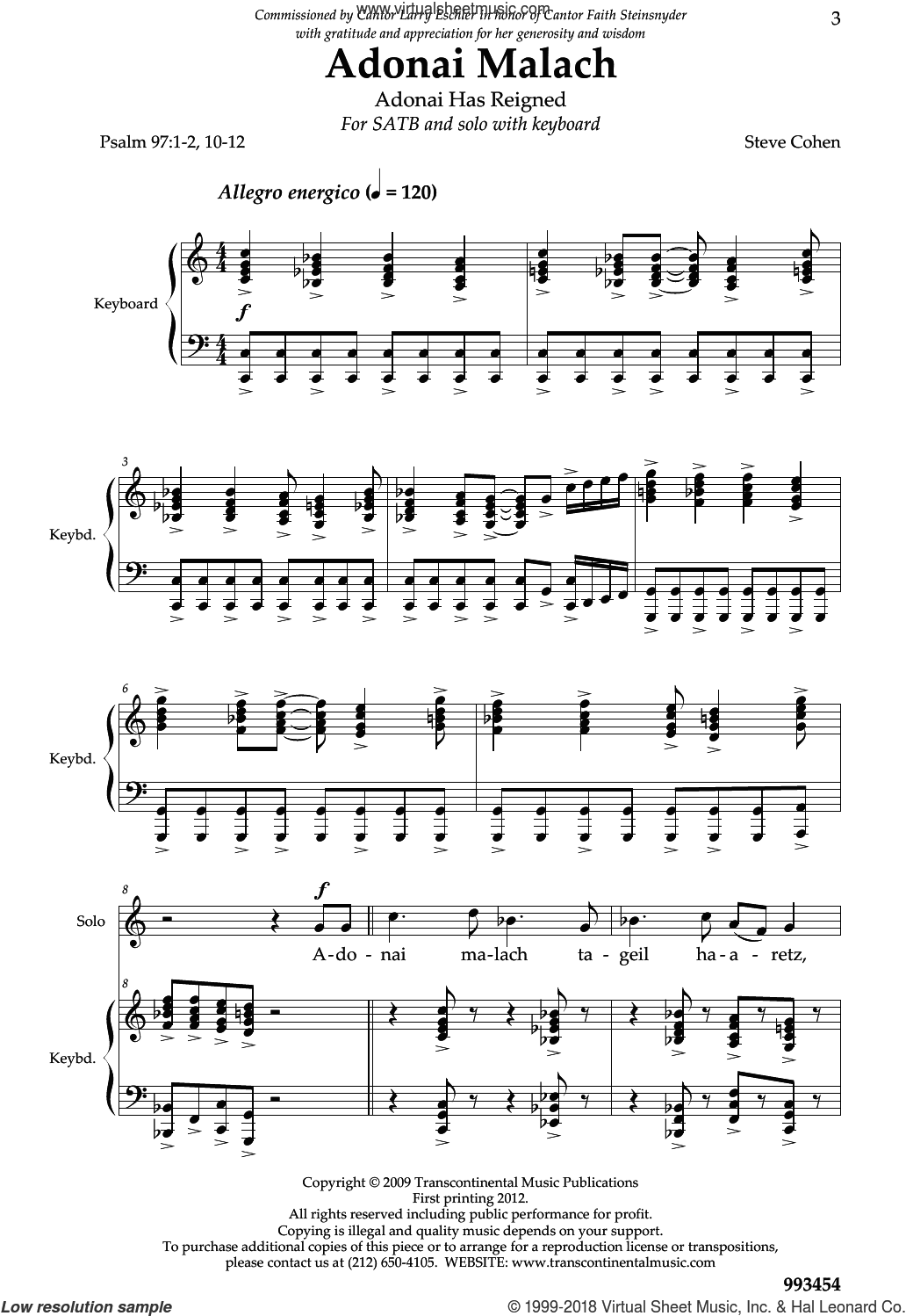 Adonai Malach Satb, Solo, Keyboard Sacred Chroal