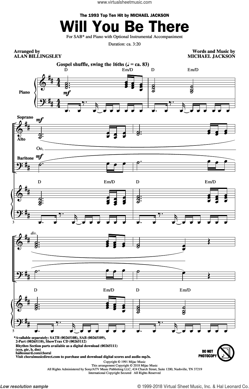 Will You Be There (arr. Alan Billingsley)