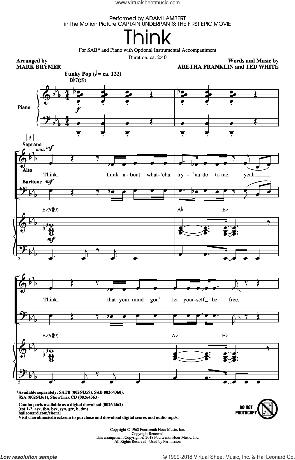 Think (from Captain Underpants: The First Epic Movie) (Arr. Mark Brymer)