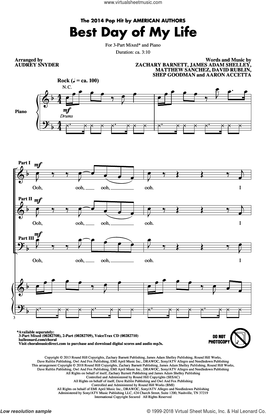 Best Day Of My Life (Arr. Audrey Snyder)