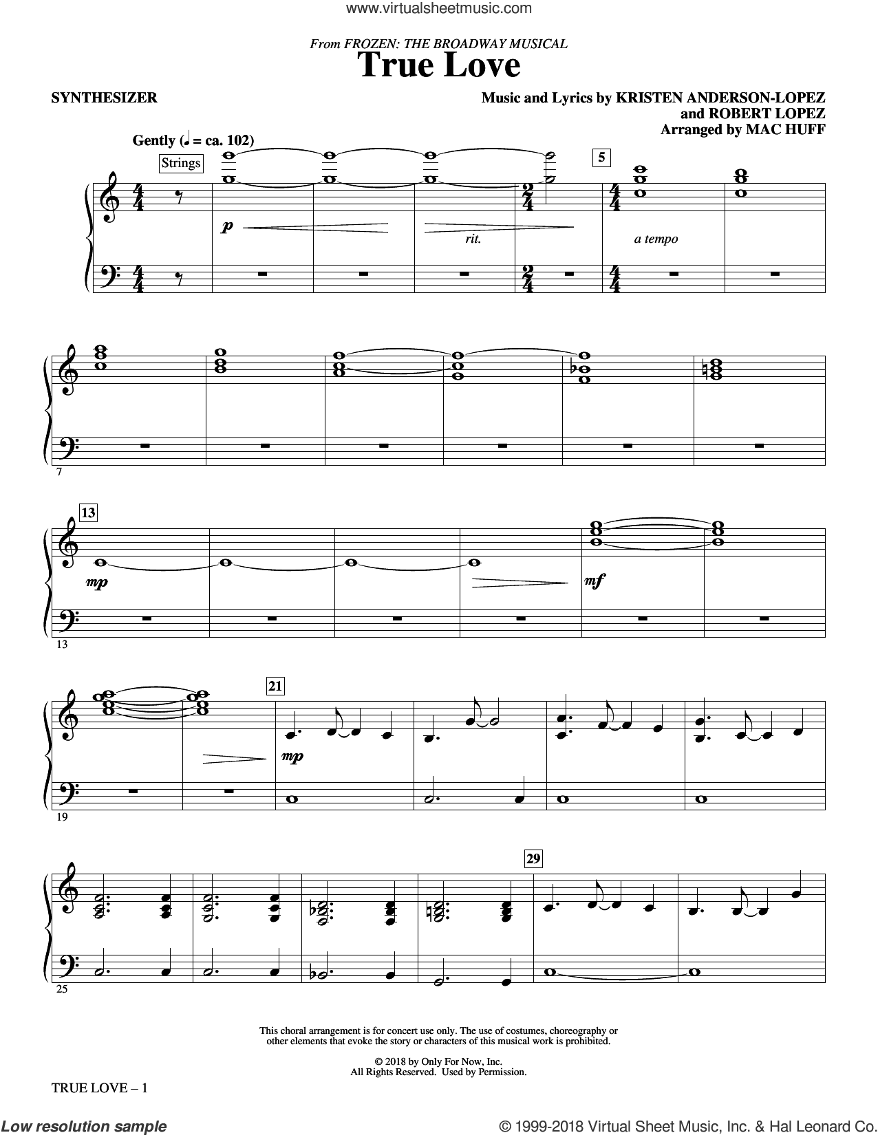 True Love (from Frozen: the Broadway Musical) (Arr. Mac Huff)