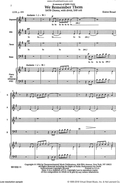 We Remember Them Soli, Rehearsal Piano