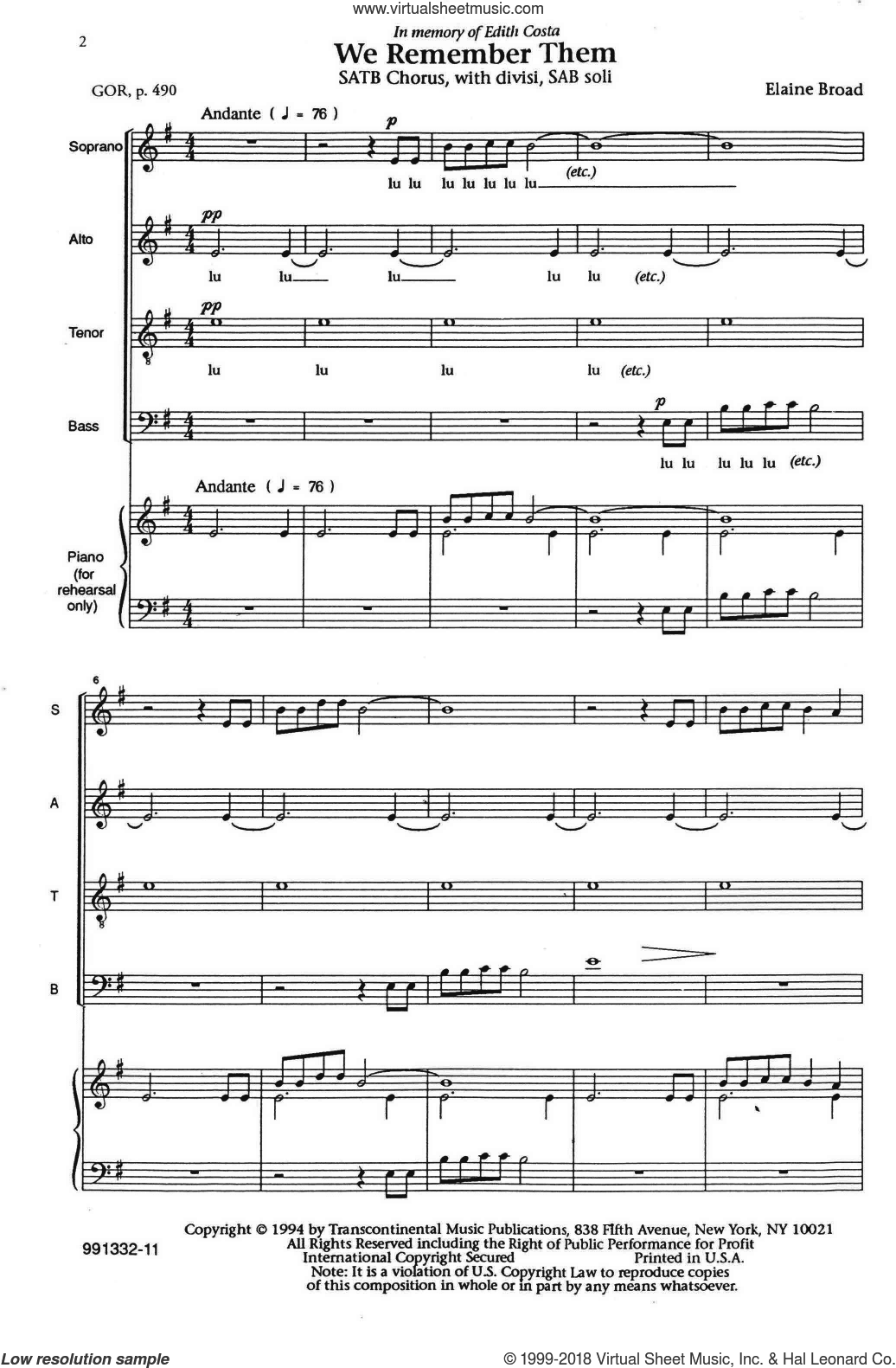 We Remember Them Soli, Rehearsal Piano