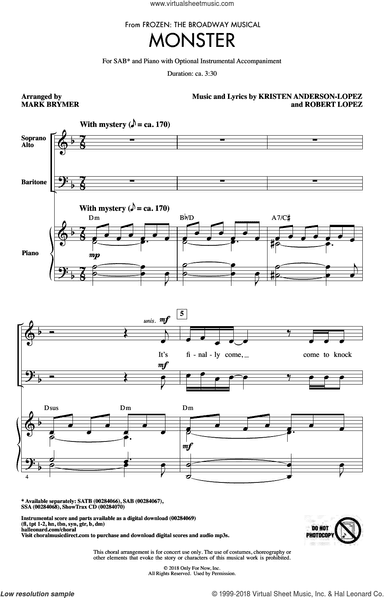 Monster (from Frozen: The Broadway Musical) (arr. Mark Brymer)