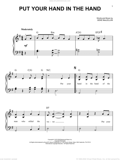 Put Your Hand In The Hand, (easy)
