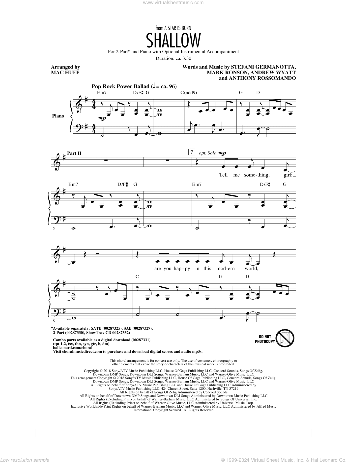Shallow (from A Star Is Born) (arr. Mac Huff)
