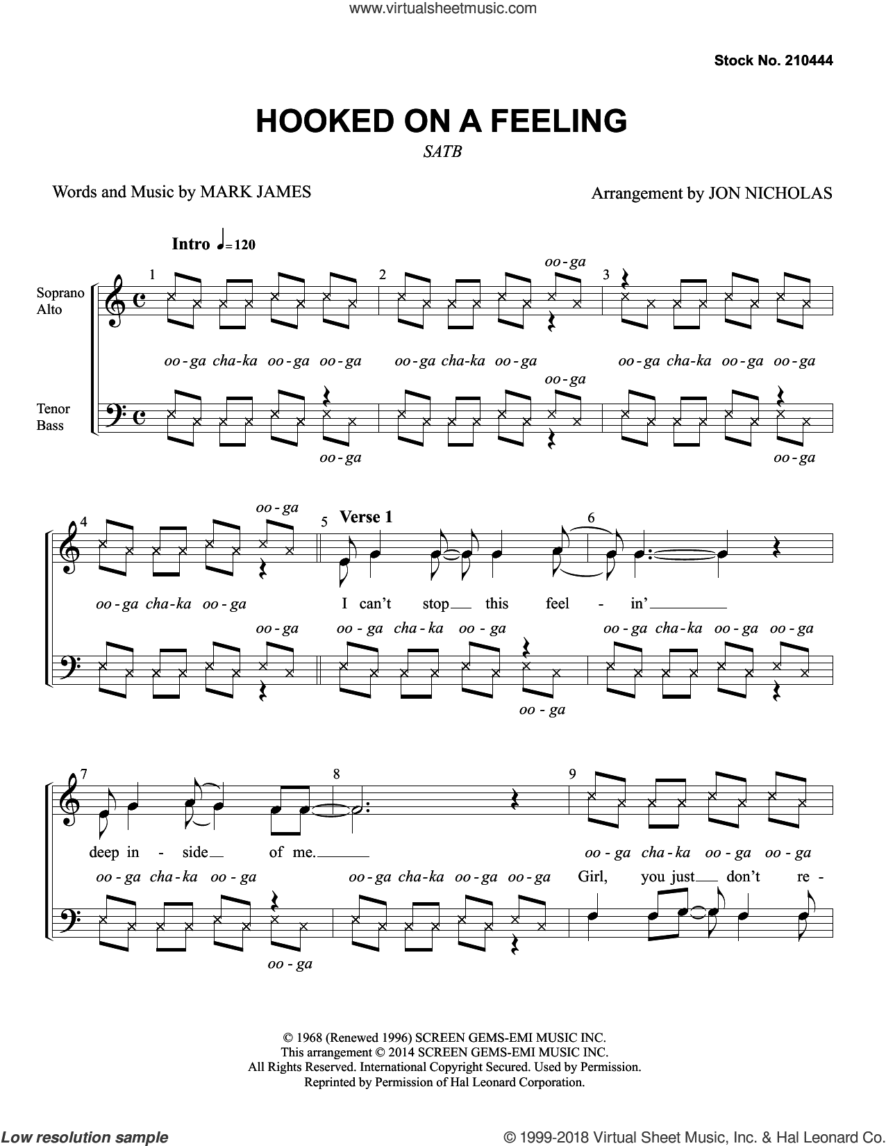 Hooked On A Feeling (arr. Jon Nicholas)