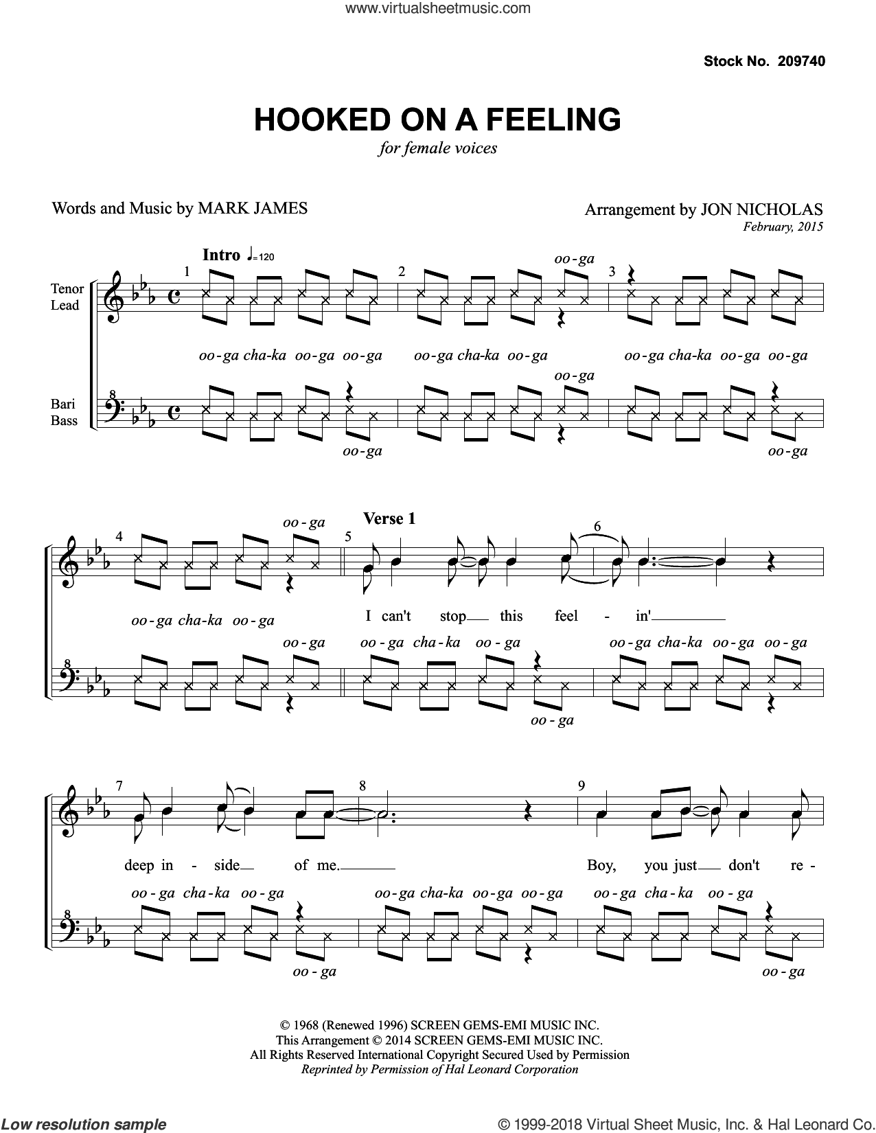 Hooked On A Feeling (arr. Jon Nicholas)
