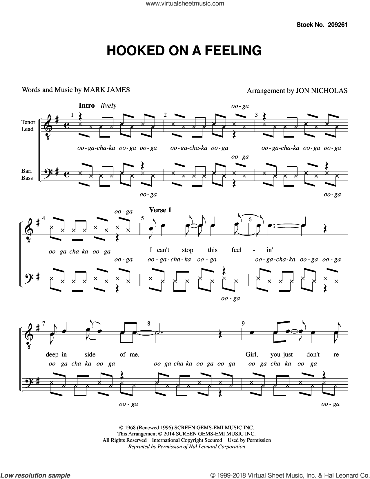 Hooked On A Feeling (arr. Jon Nicholas)
