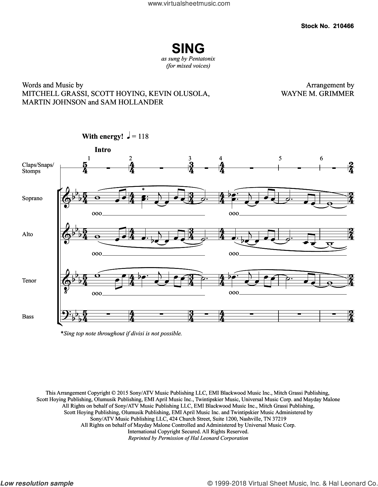 Sing (arr. Wayne Grimmer)